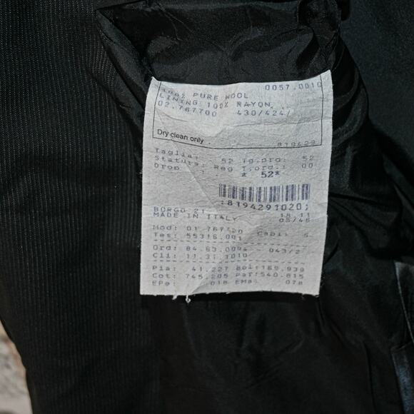 GIORGIO ARMANI black label Black Pin stripe Suit Pure Wool Size 52R - Picture 6 of 16